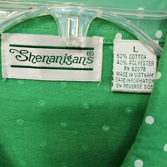 Shenanigans Womens Green Polka Dot Blouse Knit Sz Lg Button Front - Picture 2 of 8